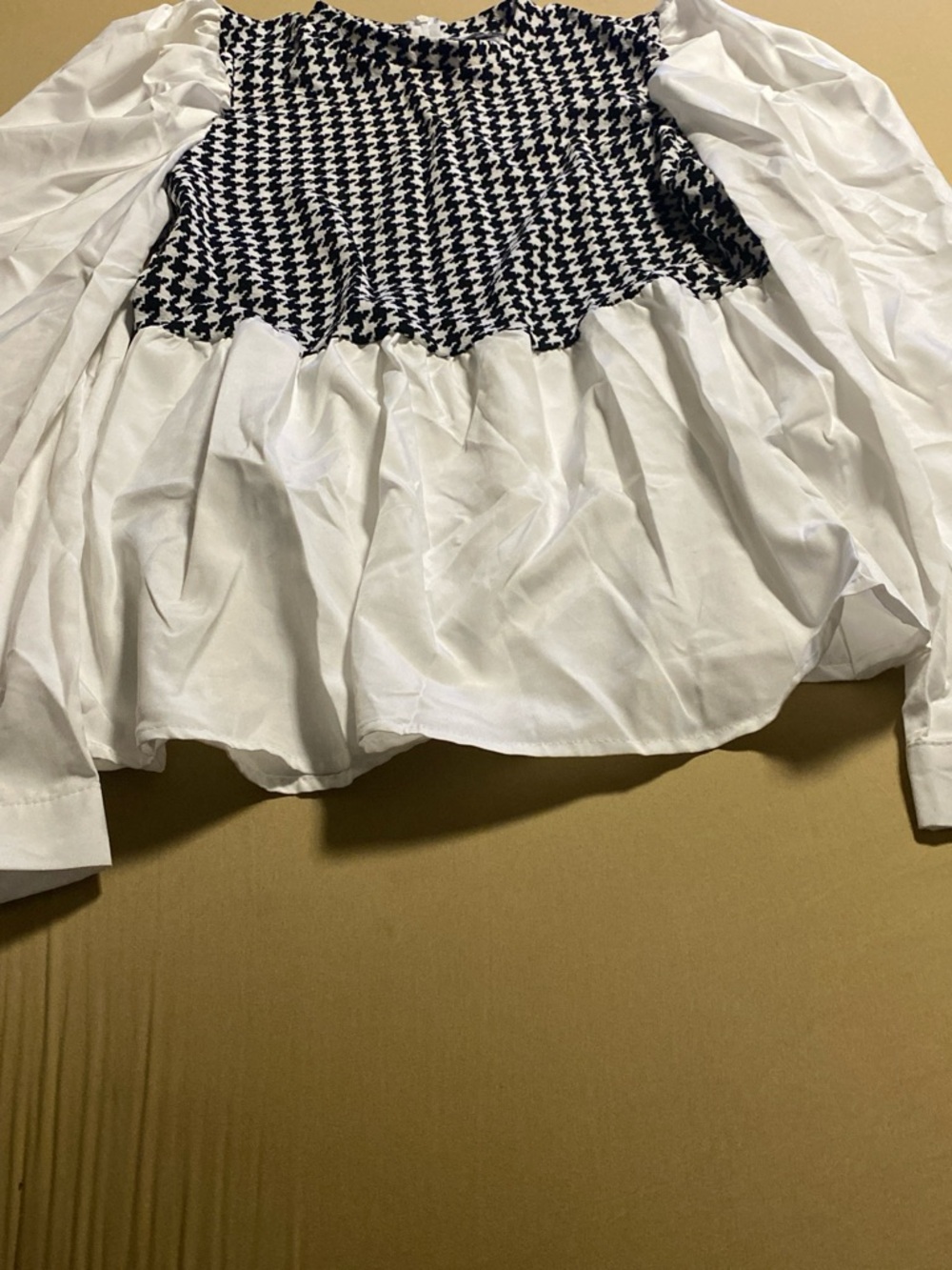 Women’s White Shirt with Black Houndstooth Panel